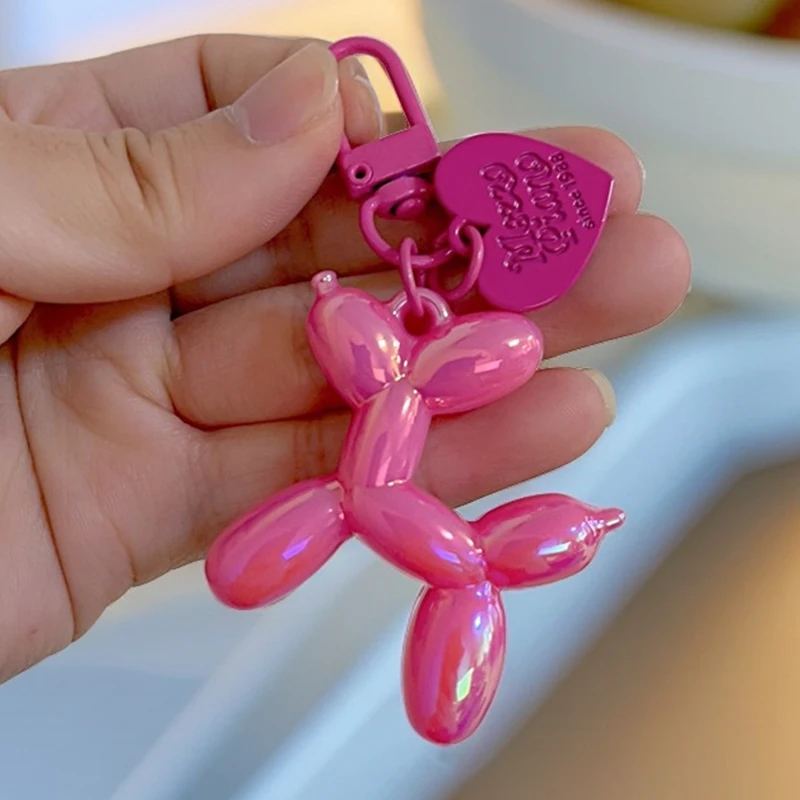 DIY Candy Color Sweet Resin Balloon Dog Keychain for Women Girls Animal Shaped Phone Chain Key Buckle Accessories Bag Pendant