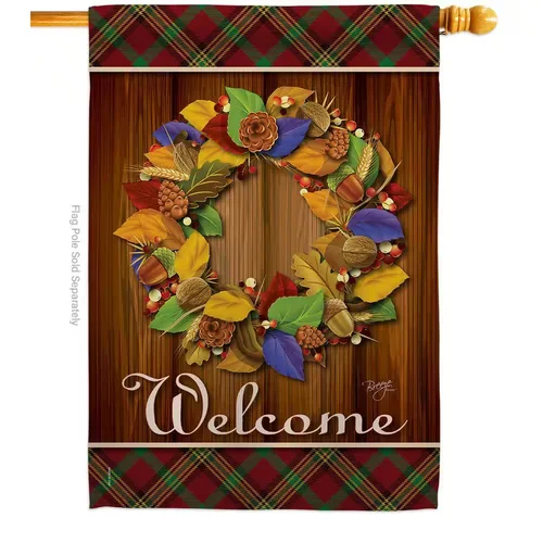 28 In. X 40 In. Fall Wreath Fall House Flag Double-Sided Decorative Vertical Fla EEJ UUN
