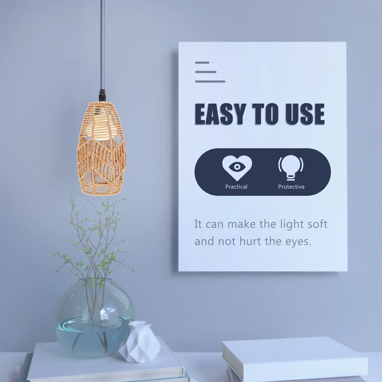 

Paper Rope Chandelier Shade Woven Lampshade Boho Light Cover Ceiling Fan Pendant Lampshades Bulb Hanging