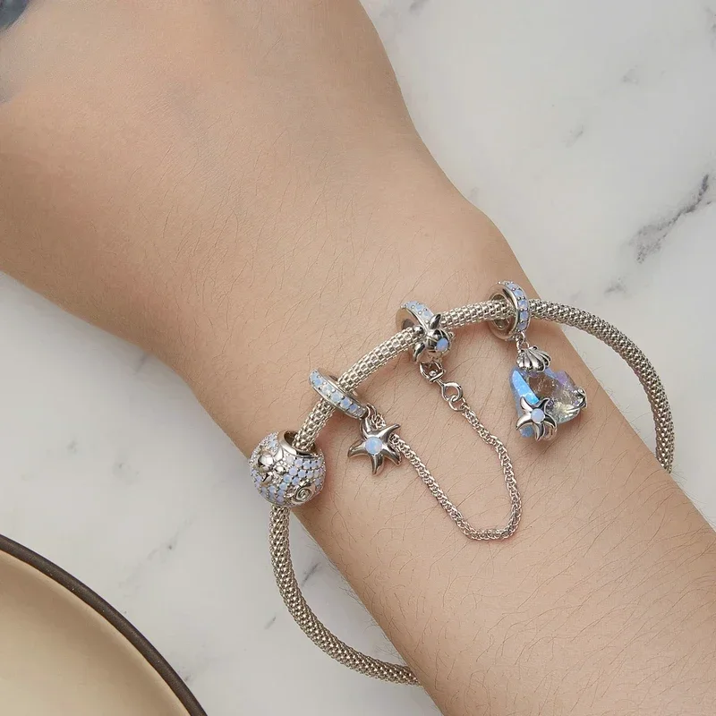 925 Sterling Silver Underwater World Series Starfish and Turtle Charms Heart Shape Shell Beads for Women Bracelet DIY