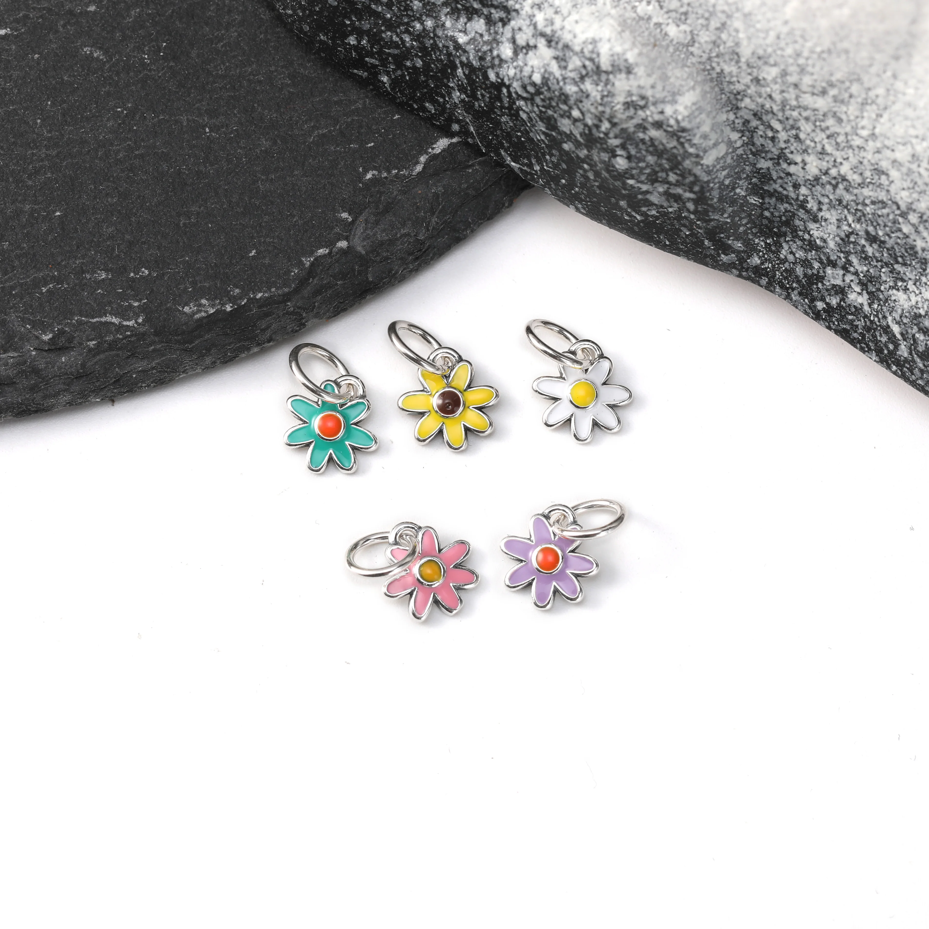 

DJ253 genuine 925 sterling silver color series flower keychain accessories enamel mini flower pendant silver jewelry