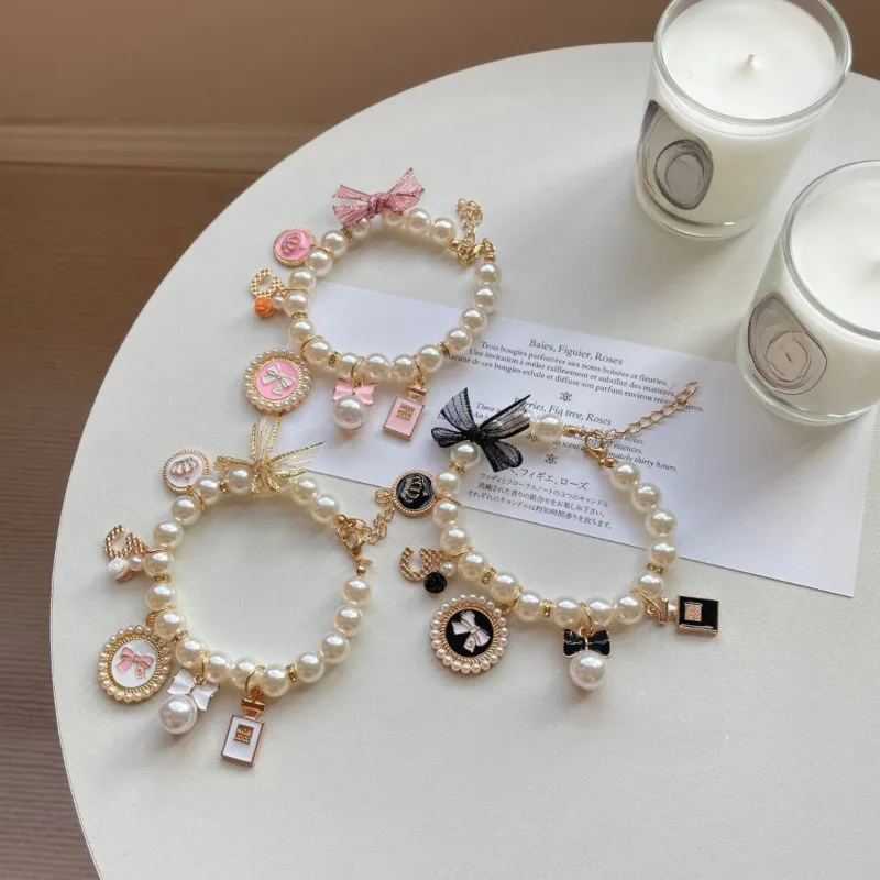 Pet Dog Collar Teddy Necklace Pearl Lace Bow Cat Neck Ornament