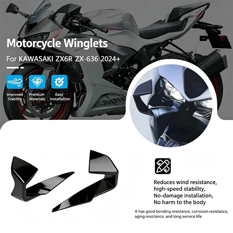 

For Kawasaki ZX6R ZX-6R 2024 2025 2026 New Motorcycle Front Spoiler Front lip fixed wing ABS Fairing Fixed Wing Aerodynamic Wing