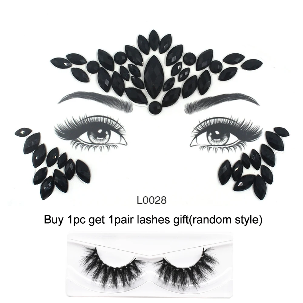 

Black 3D Crystal Face Stickers Festival Jewel Rhinestone Adhesive Temporary Tattoo Sexy Body Art Shiny Tattoo Gem Beauty Sticker