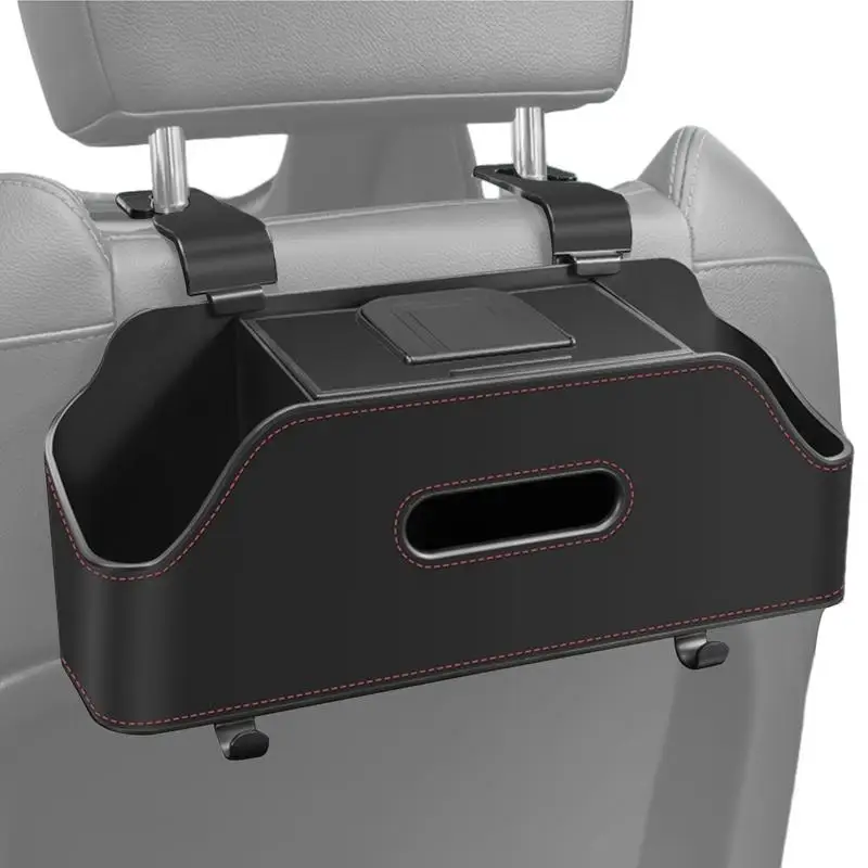 Car Backseat Organizer 2 Cup Holders Headrest Hooks Tissue Box Car Seat Back Storage Headrest Storage Car Interior Necessities