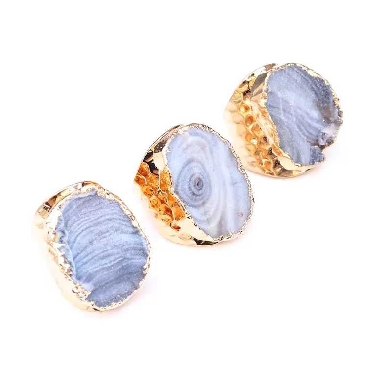 Irregular Genuine Raw Stone Adjustable Ring for Women Crystal Milky Way