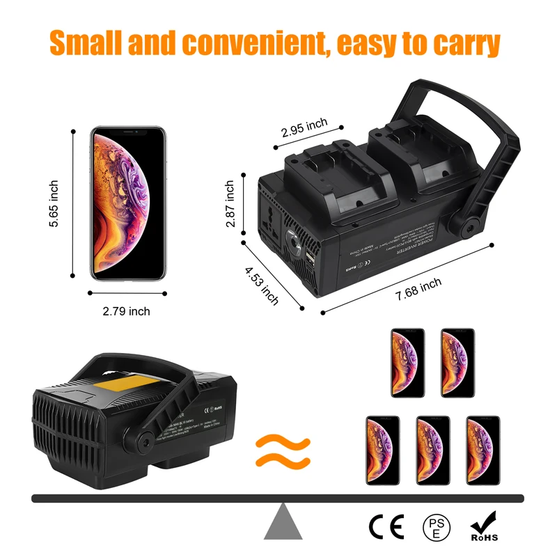 Li-ion Battery Inverter For Black&Decker 18V 150W Output Camping Power Station Inverters