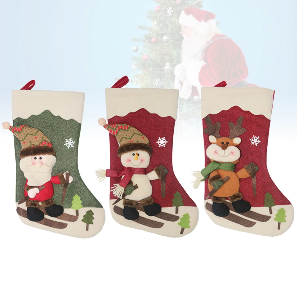 

3pcs Christmas Santa Claus Stockings Gift Bags Candy Socks Kids Party Home Tree Hanging Decorations Eco Friendly Wear Resistant