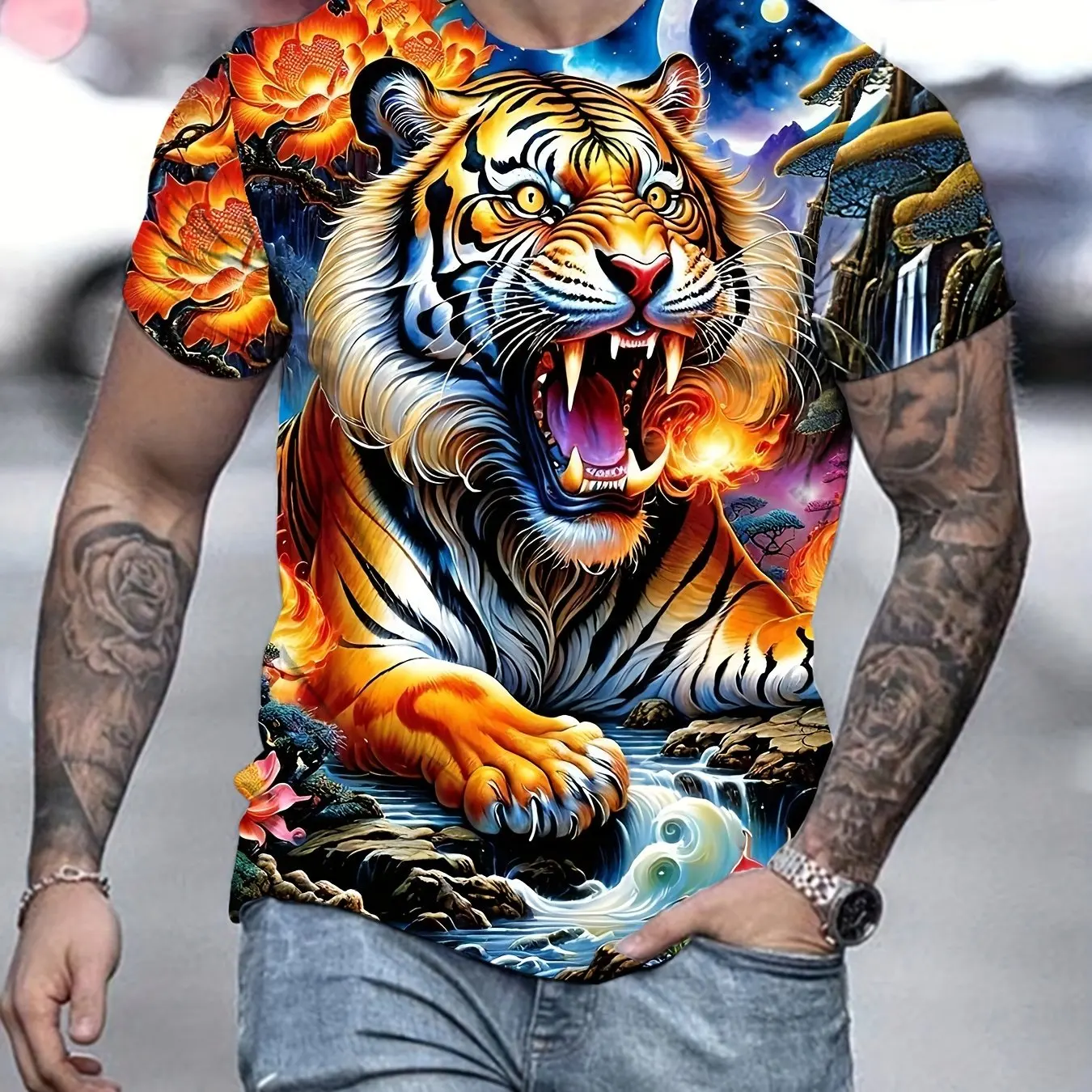 Tiger Tier 3D Druck Sport Quick-dry Atmungsaktive Männer T-shirt Outdoor Straße Casual Mode Trend Hip-hop Fitness laufen Kurze-hülse