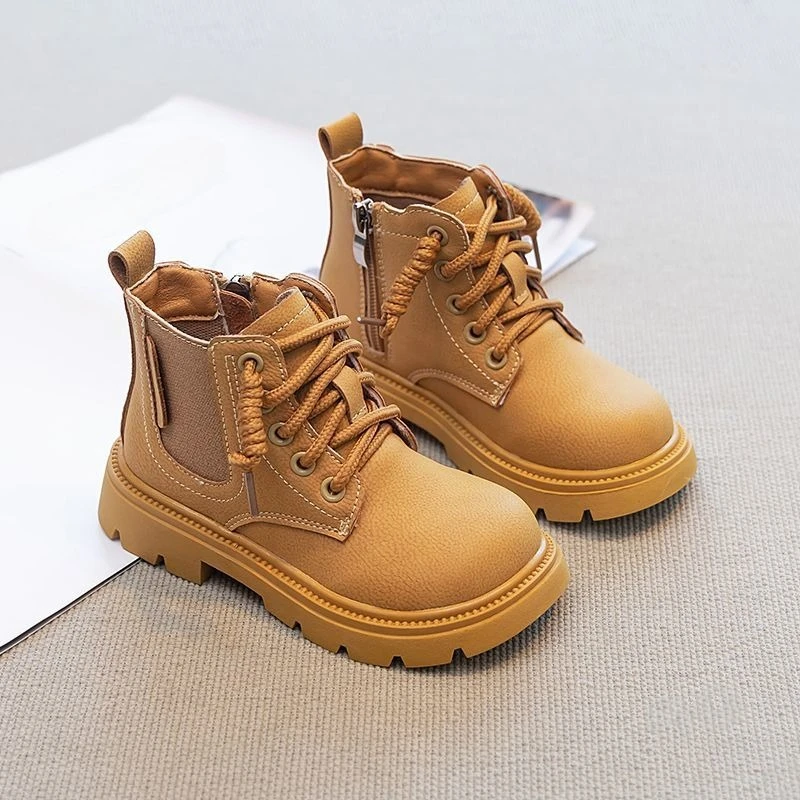 

2026 Kids Ankle Boots Soft Leather Boys Girls Shoes Yellow Casual Boots for Spring Autumn Winter Toddler Fashion Footwear