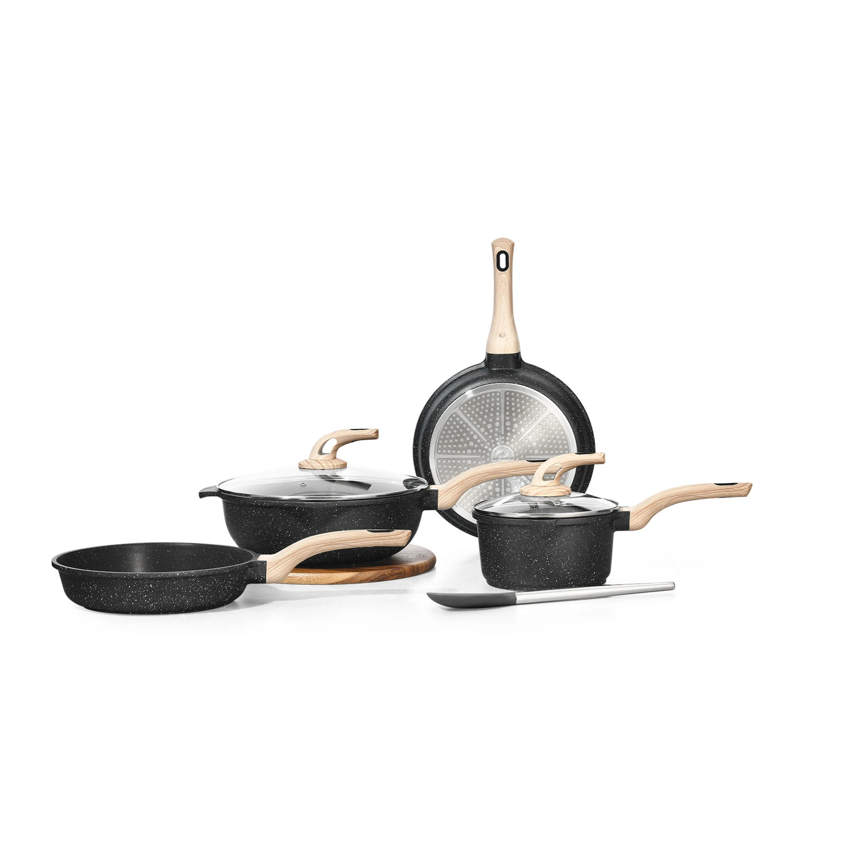 

Современный новый дизайн: Набор посуды из 7 предметов с антипригарным покрытием, прочные экологичные алюминиевые кастрюли с бакелитовыми ручками и стеклянными крышками для газовых плит