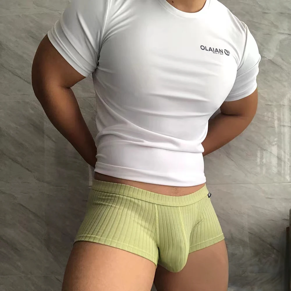 Cotton short boxer briefs for men Low waist U raised pouch briefs