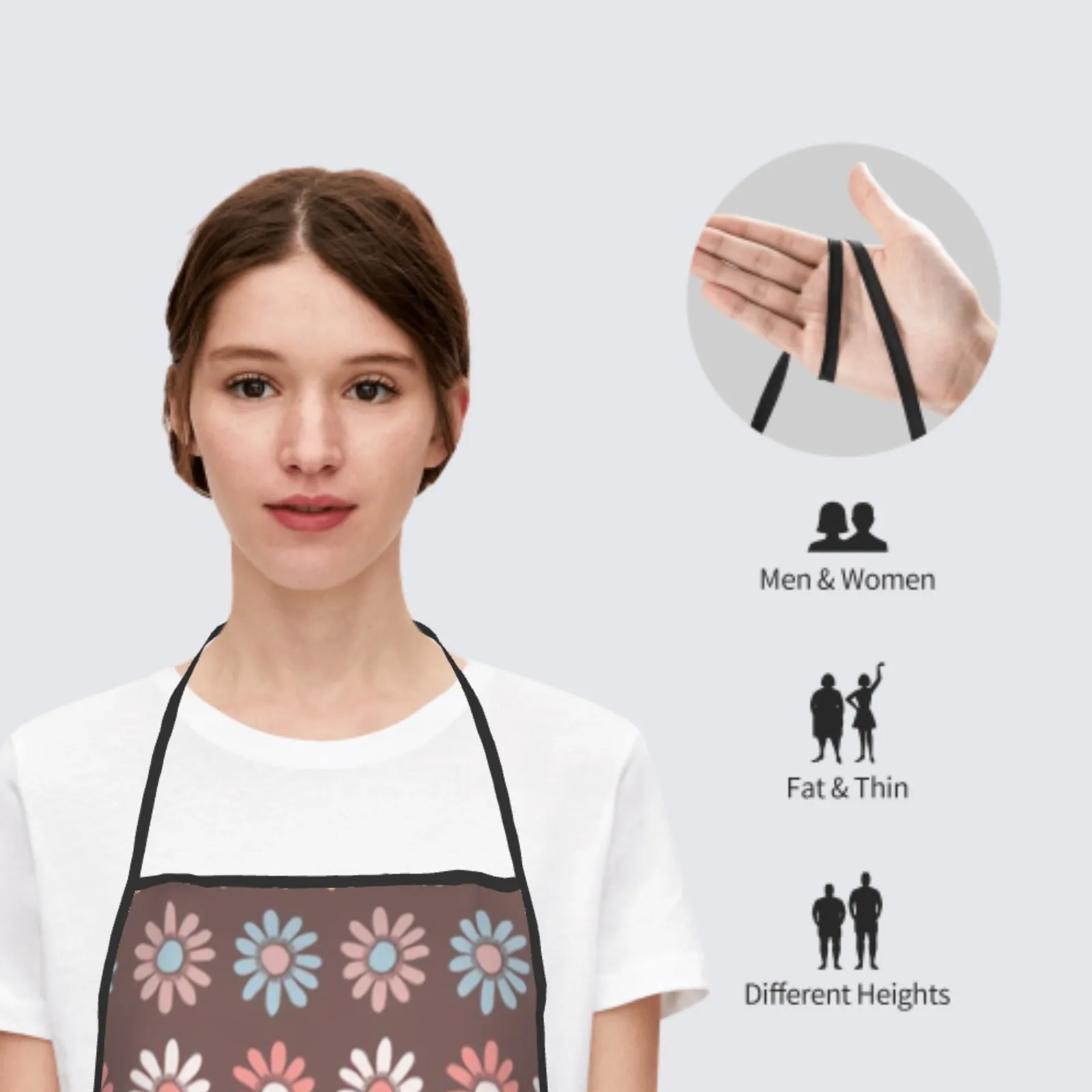 Summer Polyester locking hem Apron Home Cooking Baking Kitchen Colorful Watercolor Flowers Apron