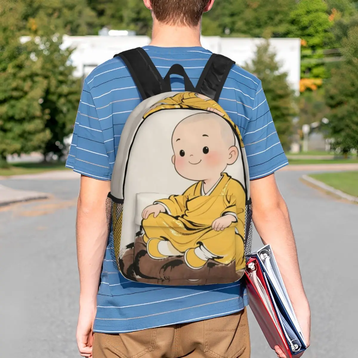 Cartoon Monk Cute Backpack Student BookBag Children School Bag Computer Shoulder Bags for Men Women