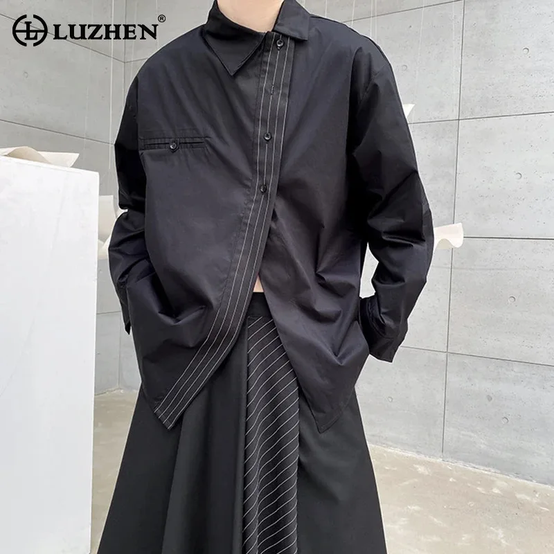

LUZHEN 2026 Spring New Original Asymmetric Neck Placket Niche Design Long Sleeve Shirts Men's Trendy Handsome Casual Tops JY6402