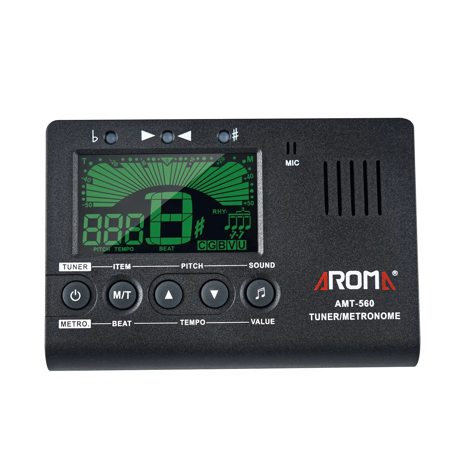 Aroma AMT-560 Electric Guitar Tuner & Metronome Built-in Mic with Pickup Cable 6.3mm for Guitar Chromatic Bass Violin Ukulele