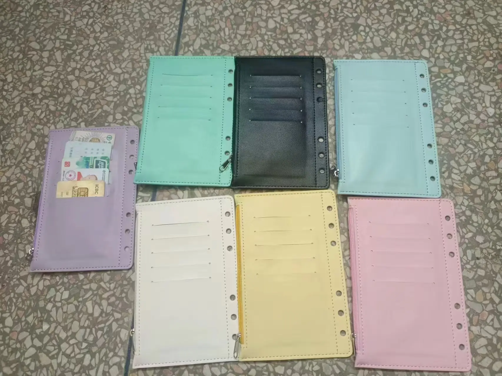 A6 Pink 6-Ring Notebook Binder Loose Leaf Document Filing Bags DIY Document Bag Binder Rings PVC Storage Binding Folder