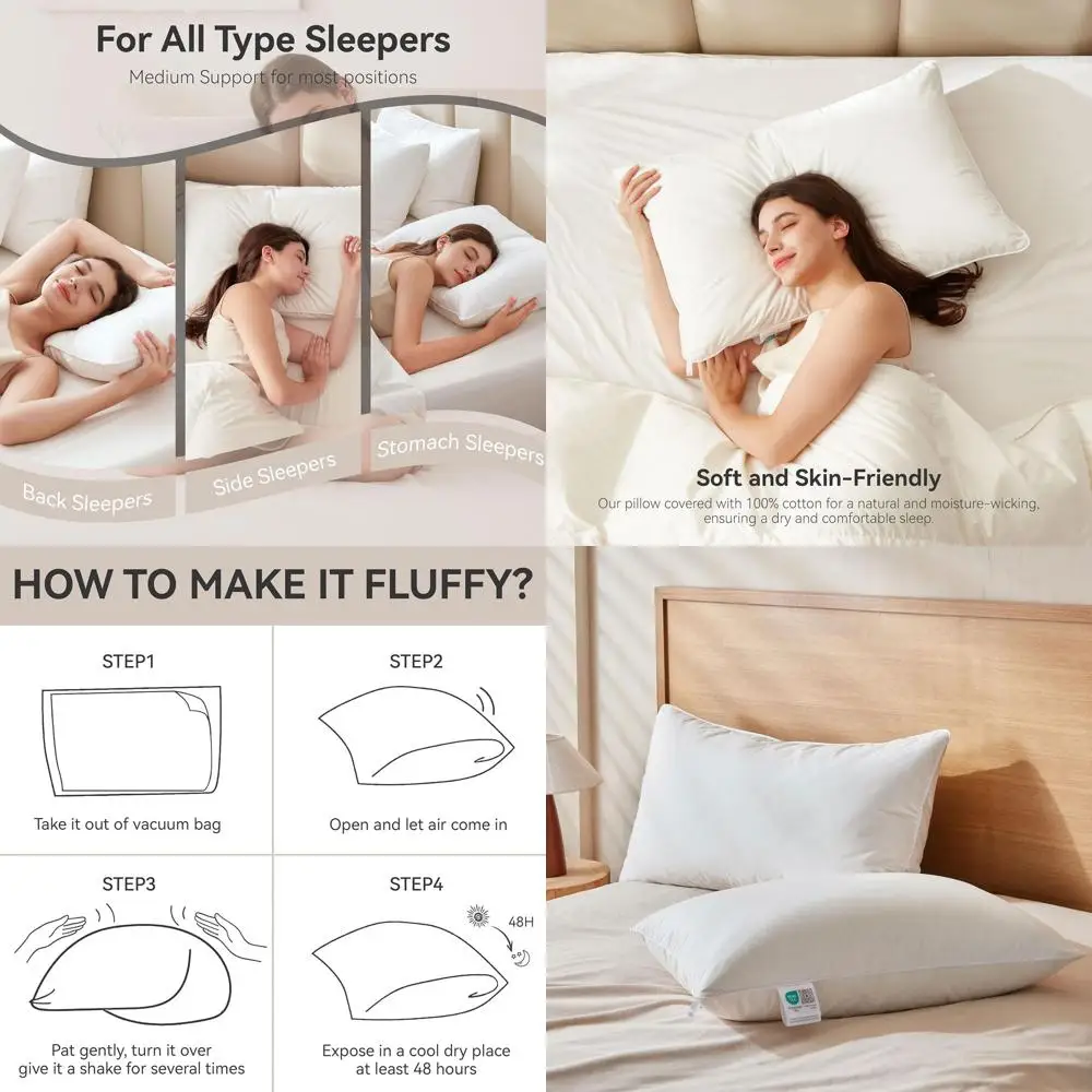 

Подушки-валики из органического хлопка, 2 шт., 20 x 26, премиум-качество, дышащие и мягкие