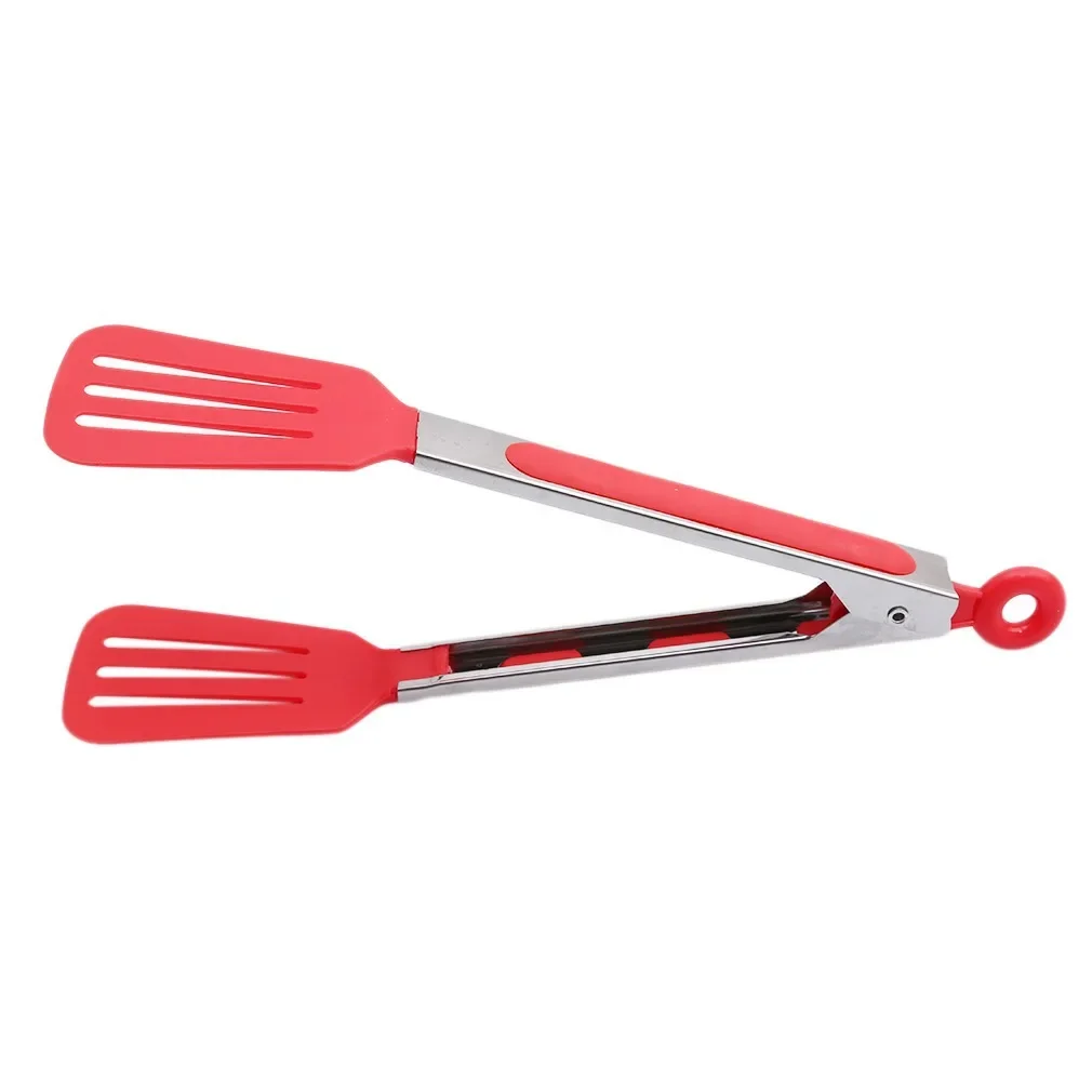 New Stainless steel Plastic Food Tongs BBQ Clips Salad Bread Serving Tongs Kitchen Accessories Color Random