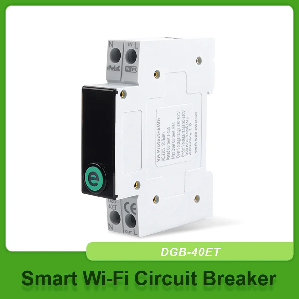 Smart WiFi Circuit Breaker Digital Display Metering Ewelink Remote Control Switch Current Voltage Protector Timer 63A DIN Rail