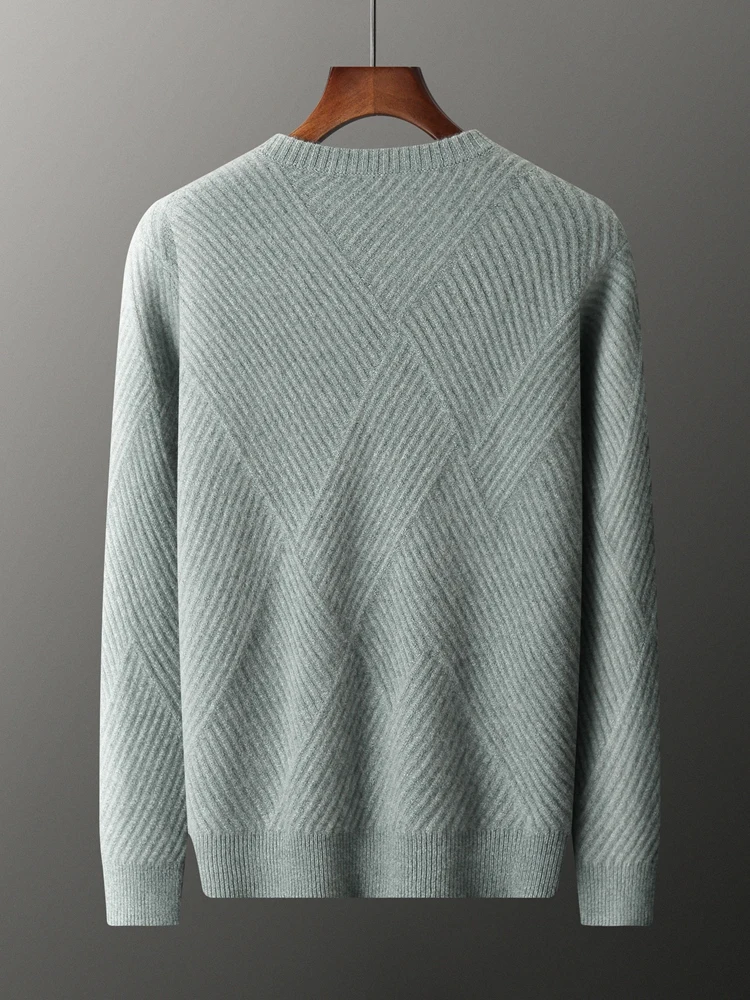 Autumn Winter Men's O-neck Pullovers Sweater 100% Goat Cashmere Knitwear Twist Flower Thick Long Sleeve Business Casual Warm Top