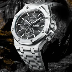 Mark Fairwhale Chronograph Man Watch Luxury Octagon Stainless Steel Quartz Wristwatch Business Waterproof Luminous montre homme