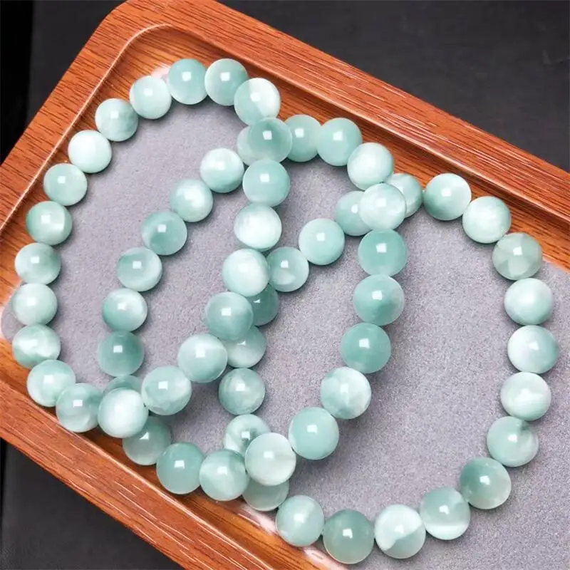 9MM Natural Green Larimar Bracelet  Handmade Women Healing Gemstone Crystal Strand Bangles Lovers Girlfriend 1PCS