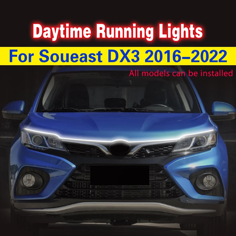 For Soueast DX3 2016-2022 Car LED Hood Light Daytime Running Light Strip Universal Flexible Waterproof 12V DRL Atmosphere Lamp