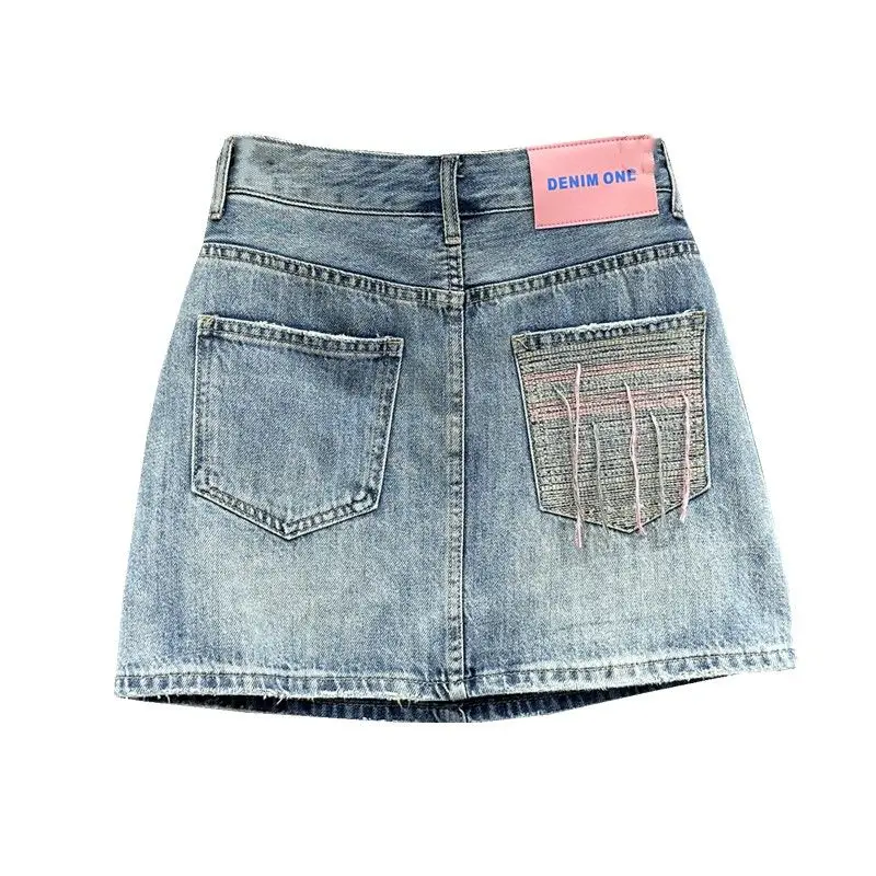 

Personalized Pocket Tassels Design Denim Skirt Women's 2023 Summer New High Waist Slim A-line Wrap Hip Short Skirt q639