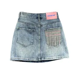 Personalized Pocket Tassels Design Denim Skirt Women's 2023 Summer New High Waist Slim A-line Wrap Hip Short Skirt q639