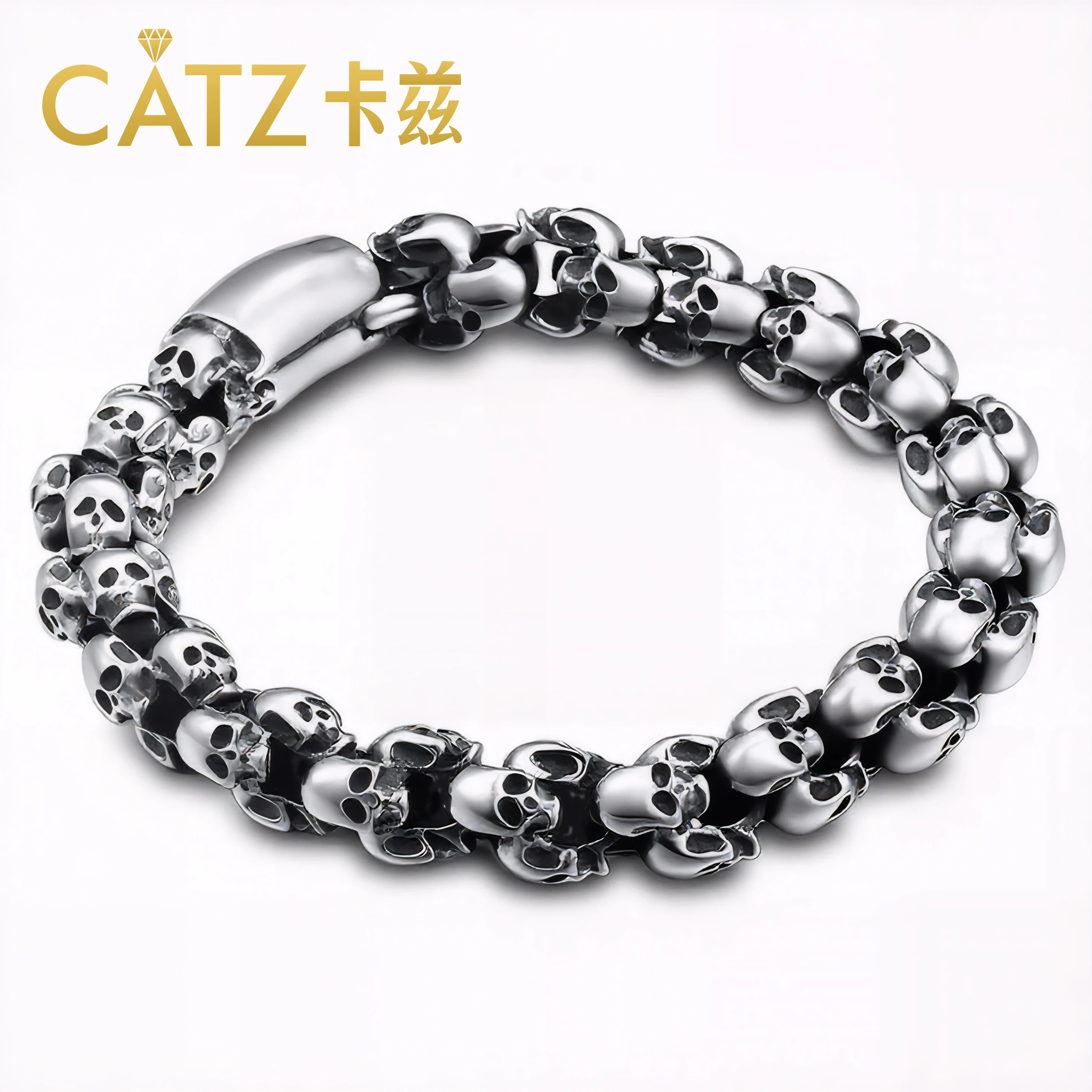 

CATZ Punk Men'S Skull Bracelet Biker 20cm，Stainless Steel 316l Waterproof Jewelry，Suitable for Banquet Attire