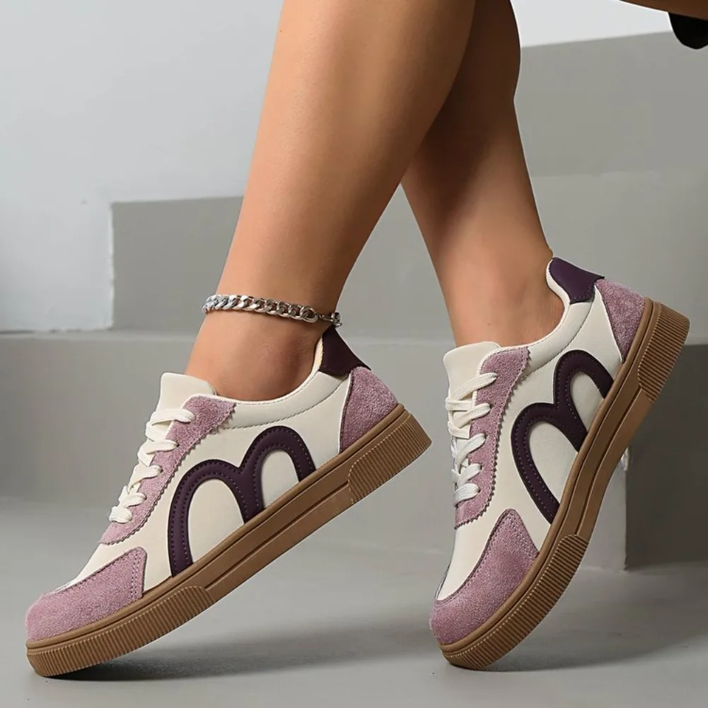 Women Spring Autumn Retro Colorblock Faux Nubuck Sneakers Lace Up Gum Rubber Sole Comfort Flat Casual Outdoor Walking Shoes