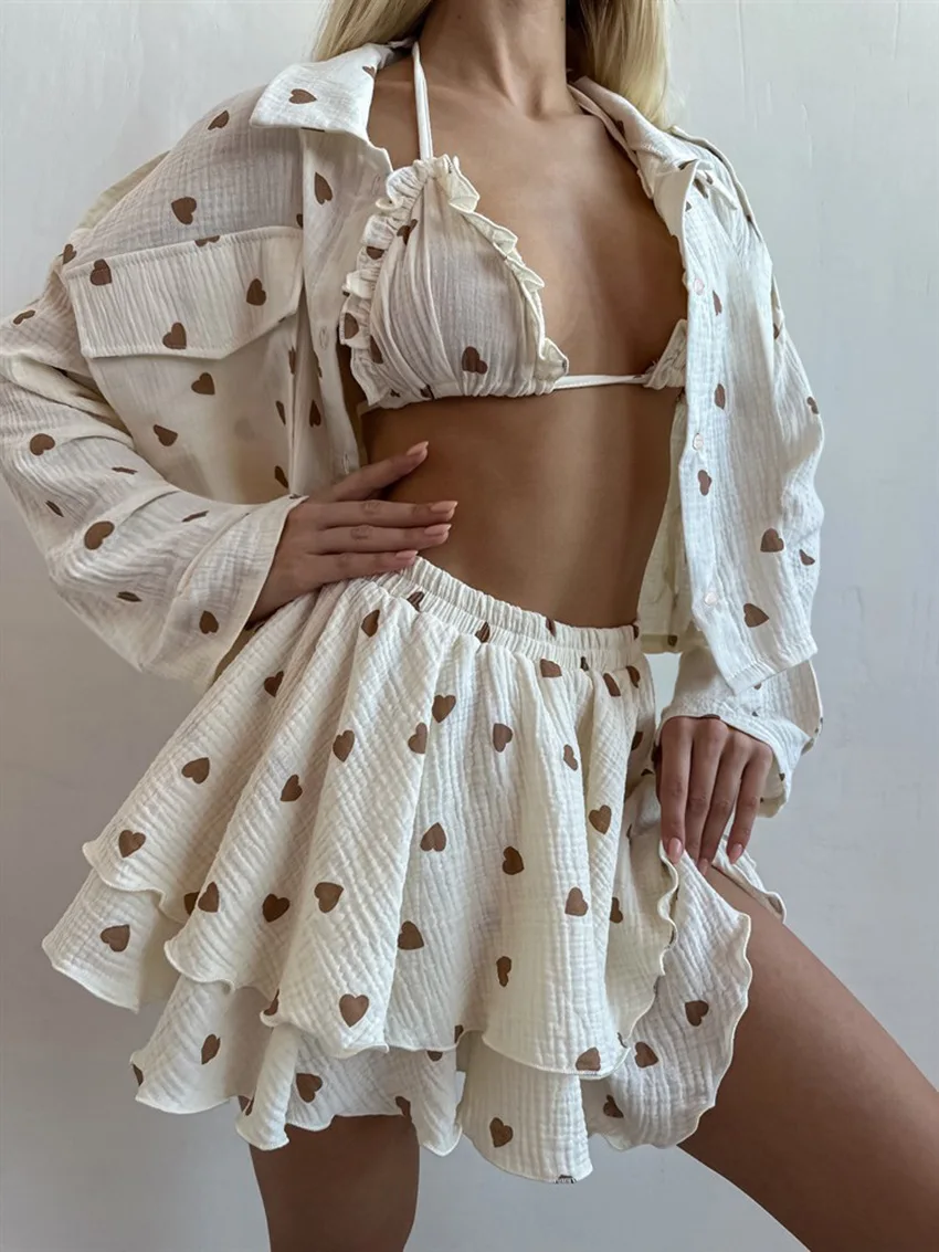 

Sexy Print Che Nightgown orts Tee Piece Set Home Clothes Cotton Long Sve Crew Ne Overhead Women's Faion Set