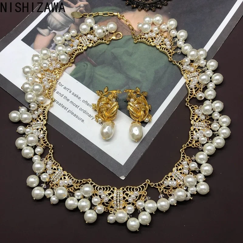 

NISHIZAWA Pearls Women Earrings for Elegant Palace Style Classic Jewelry Luxury Fashion Evening Party Pendientes Mujer