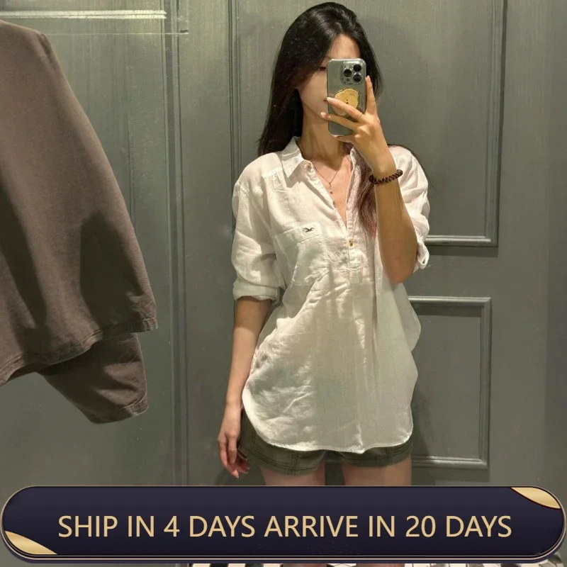 Jennie's Trendy And Fashionable American Embroidered Pure Cotton Shirt For Women In Autumn Slim Fit And Slimming Spicy Girl Top