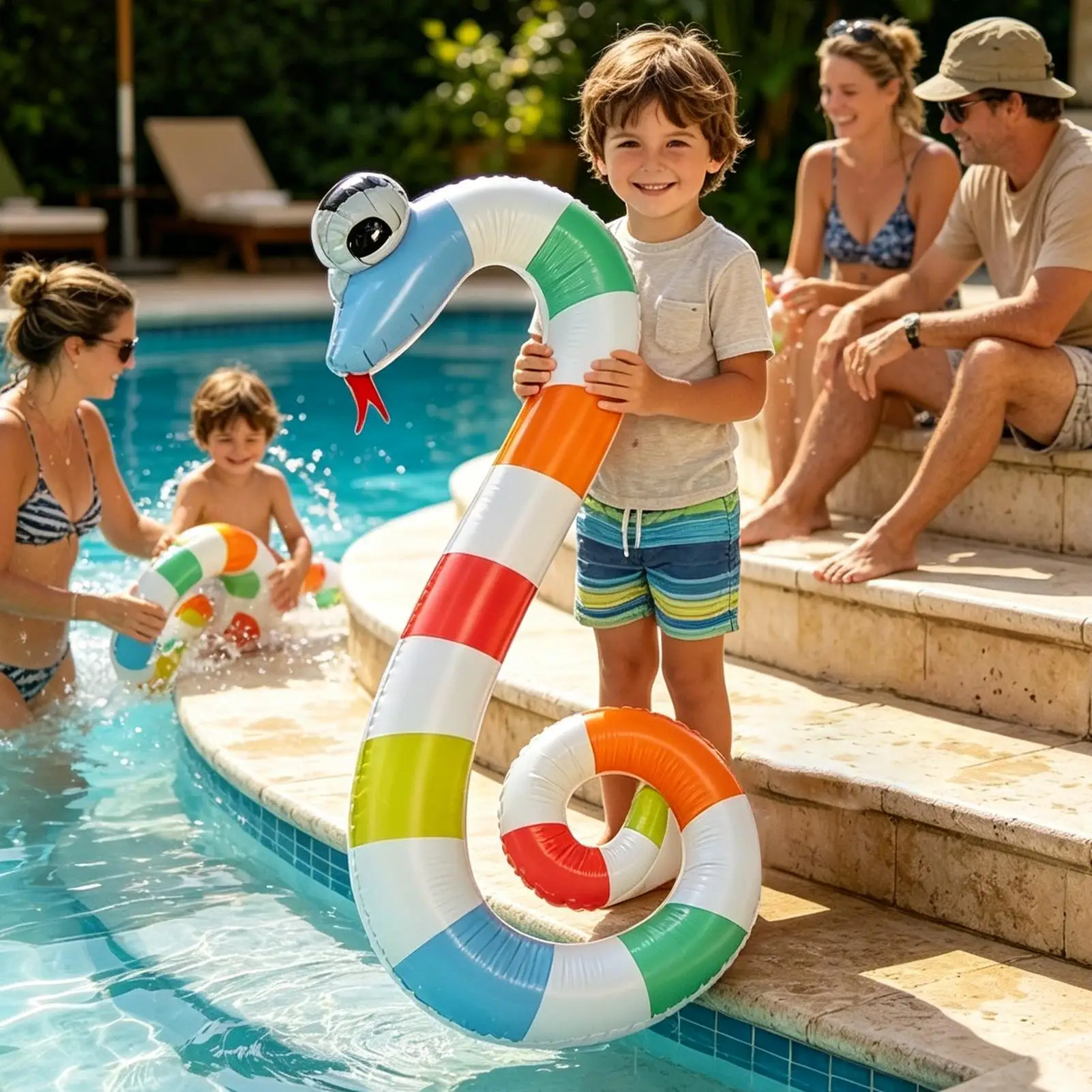 Swim Noodles Funny Inflatable Cartoon Snake Summer Pool Float Noodle For Kids Beginners Travel Vacation Beach Lake River Sea view 3