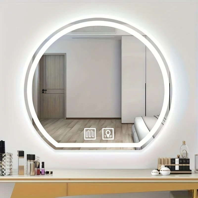 Tingkatkan kamar mandi Anda dengan cermin LED cerdas semi-bundar ini anti-kabut & sentuhan ganda!