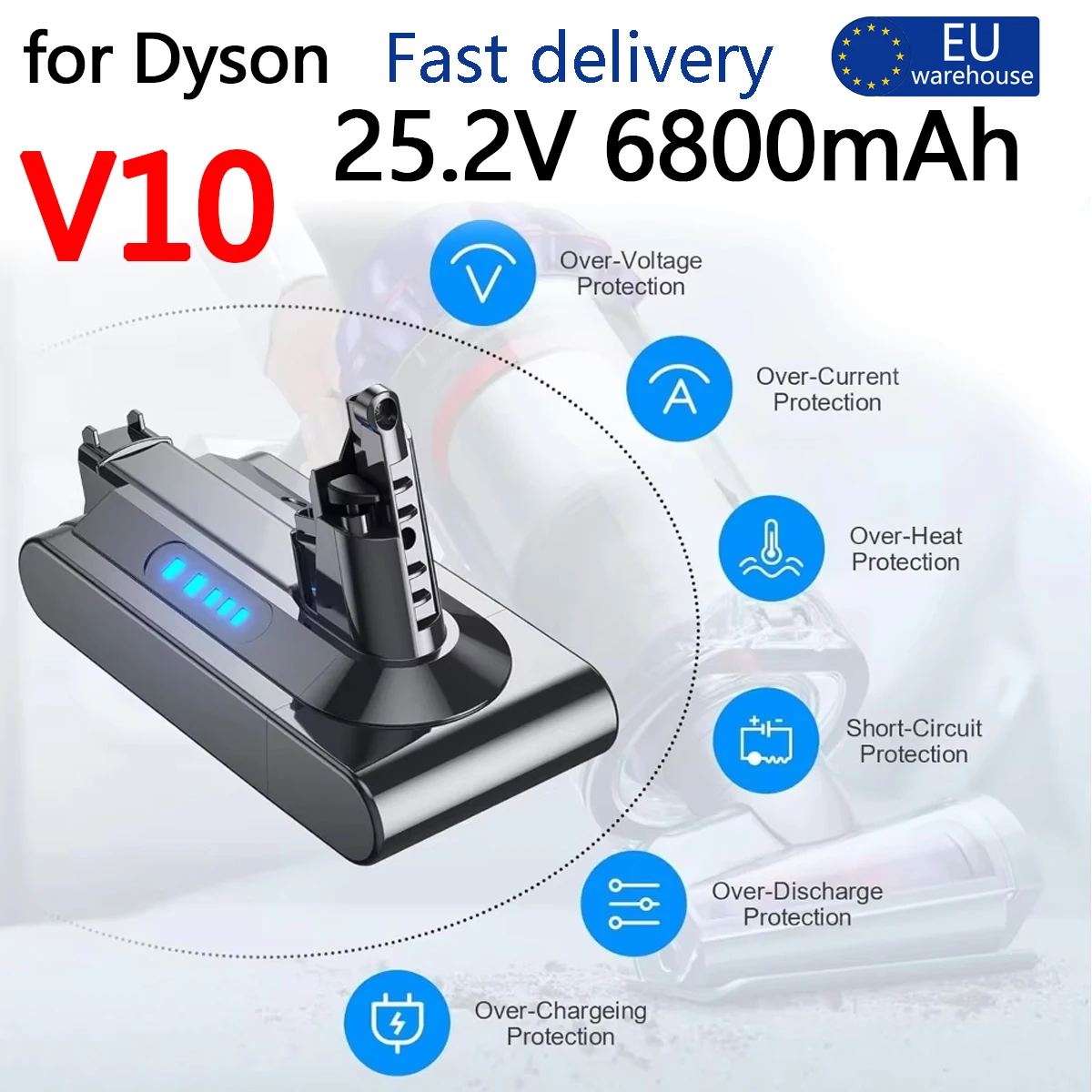 Batterie Li-Ion SV12 de haute qualité, neuve, 6800mAh, 25.2V, pour aspirateur à main Dyson V10, batterie rechargeable pour aspirateur Dyson V10 SV12 Cyclone V10 Animal Absolute Motorhead Fluffy, livraison rapide