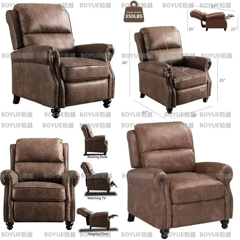 Push Back Recliner Chair Faux Leather Armchair with Rivet Detail Single Sofa Accent Seat for Living Room Bedroom Home