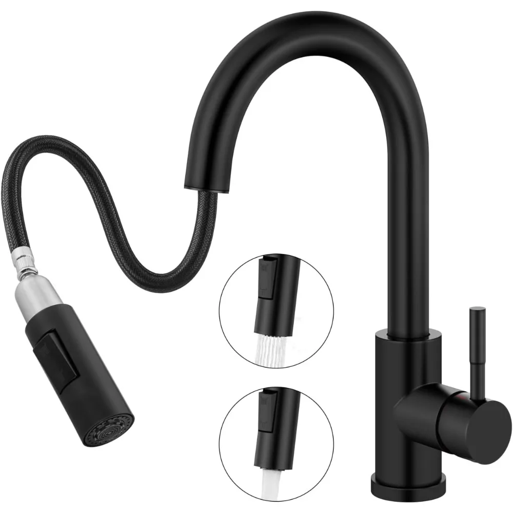 

Matte Black Single Handle Kitchen Faucet with Pull-Out Sprayer for Laundry and Utility Sinks