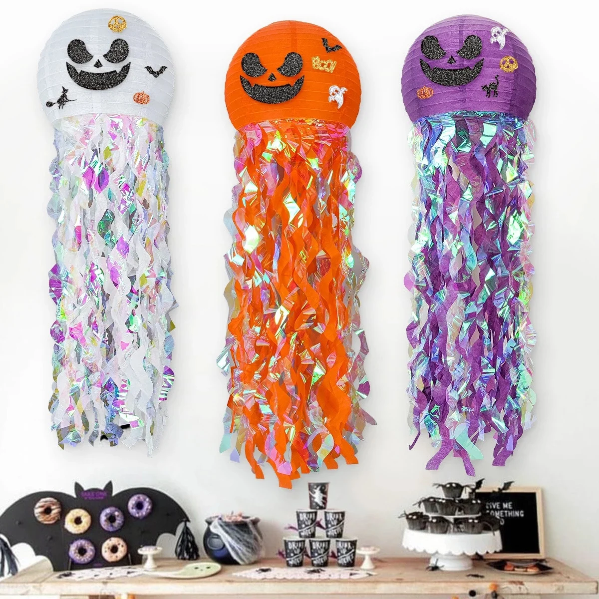 Halloween Jellyfish Pumpkin Paper Lantern DIY Ghost Party Pumpkin Bat Trick or Treat Home Shop Decor Happy Halloween Day