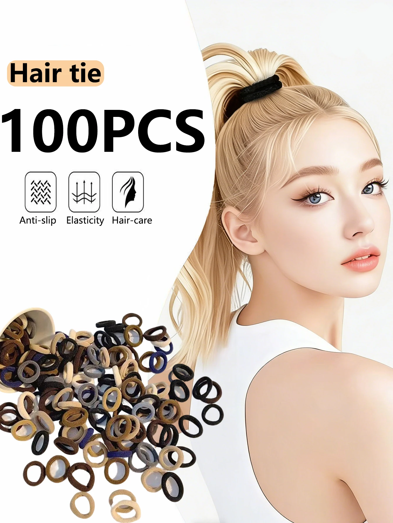 

100pcs multi-color high-elastic hair ties, simple design, suitable for ponytails, solid color high-elasticity hair ties.