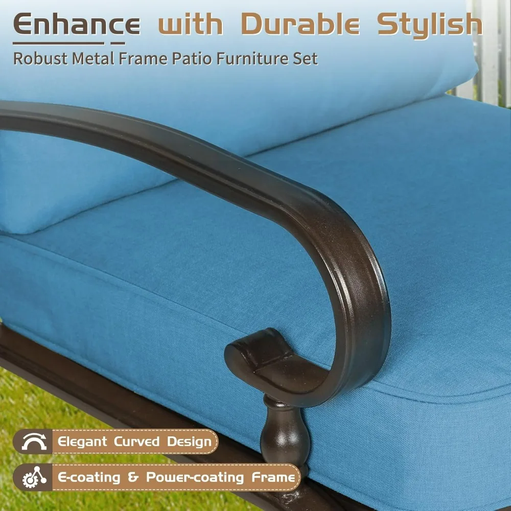 طقم أثاث معدني خارجي مكون من 5 قطع، طقم محادثة للفناء، طائرة شراعية من الحديد المطاوع، كرسيين فرديين، مقعدين وطاولة قهوة، Pe #4