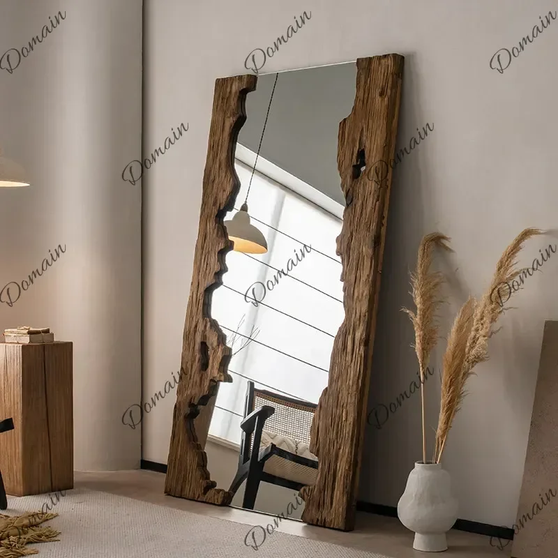 BBv Mid Century Wooden Full-length Mirror Furniture Living Room Floor Mounted Dressing Mirror Room Decoration Espejos Para Pared