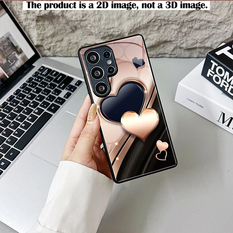Black Gold Rose Heart Glow 2D Print Glass Phone Case For Samsung S Series A Series Full Cover Shockproof Protective Cover