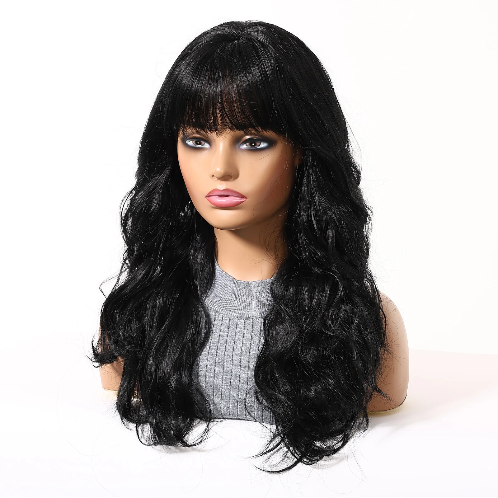 Allbel Magique Black Fluffy High-Temperature Synthetic Wig Medium Length Wavy Style For Women Suitable For Cosplay And Parties