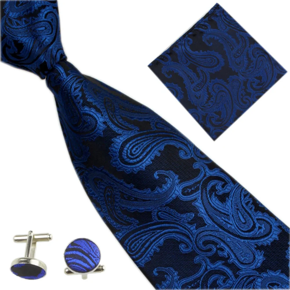 

Mens Paisley Ties Set Business Wedding Necktie for Men 10cm/4" Wide Posket Square (Hanky) Cufflinks Black Red Blue Pink Suit Tie