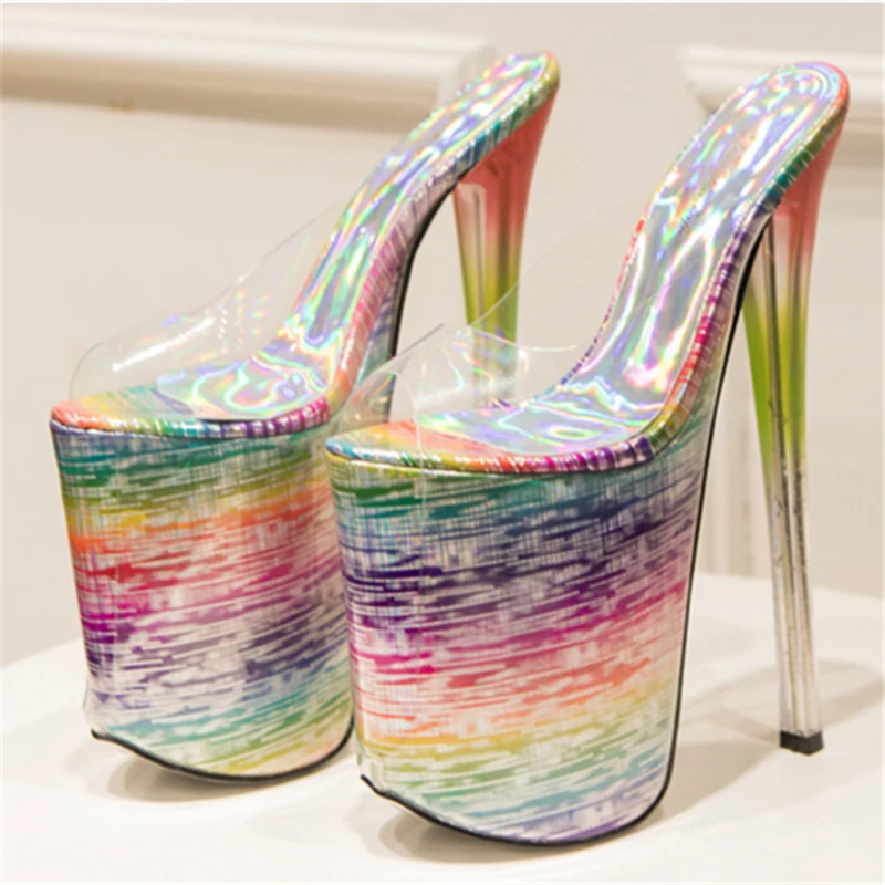 Transparent Mules Shoes Woman High Heels Platform PVC Summer Slipper Sexy Slides 22cm Stiletto Heels Fetish Shoes Female Sandals