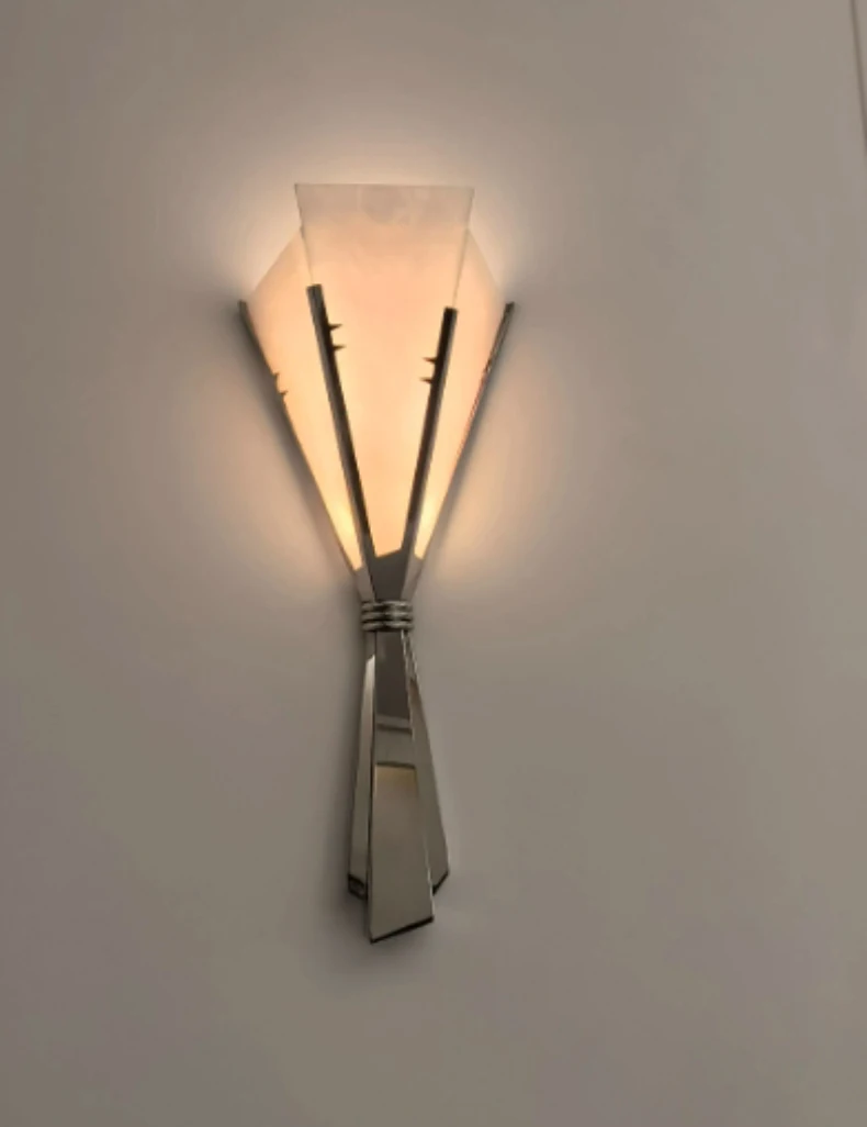 Art Chrome Metal Wall Light Natural Marble Stainless Steel