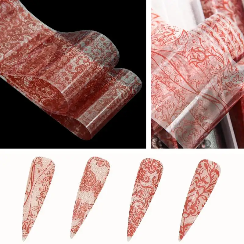4 Rolls Stripe Lace Manicure Decals Nail Decorations Red French Lace Nail Foils Transfer Paper Nail Art Stickers